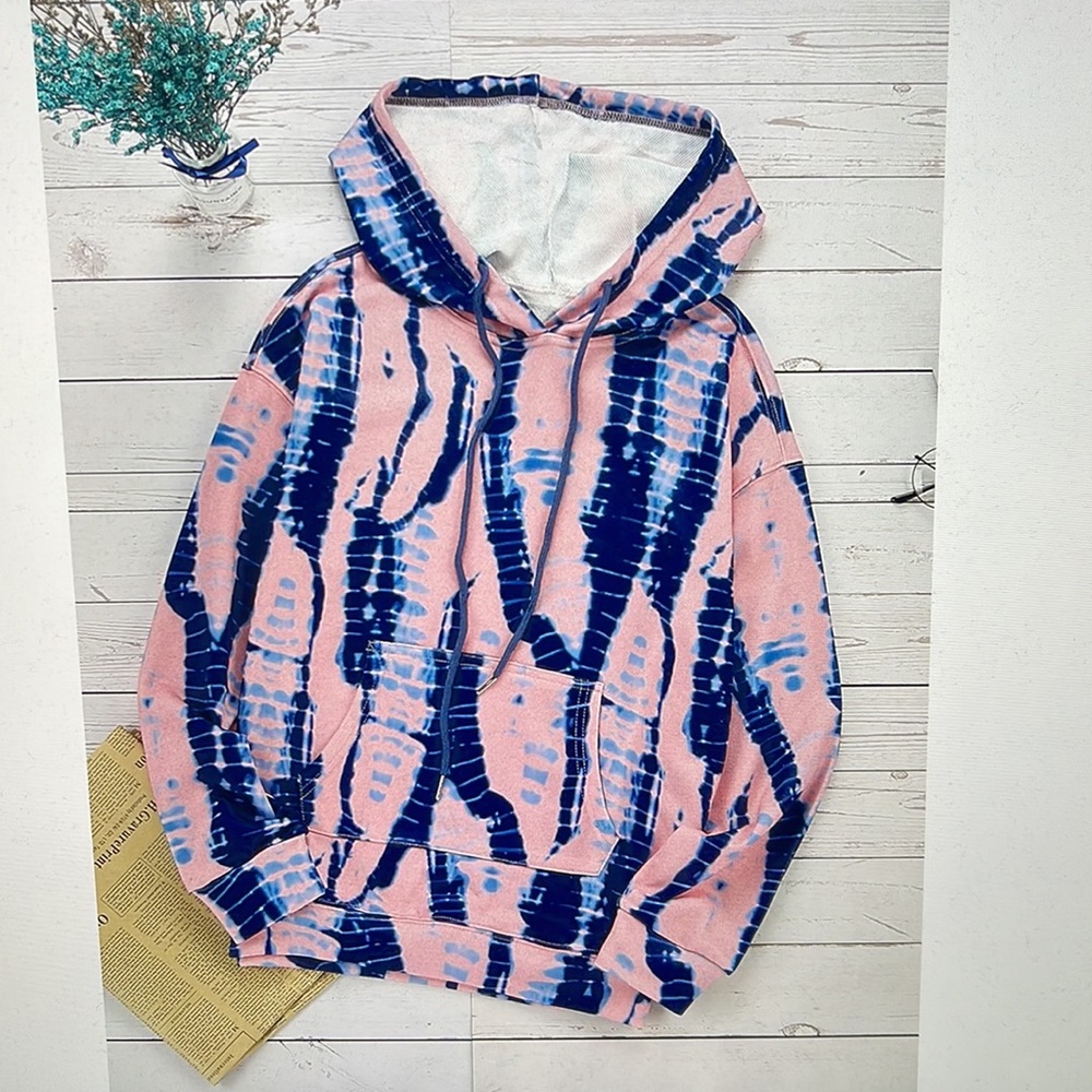 Tie Dye Pullover Kangaroo Pocket Hoodie Sweatshirt Pink Blue Size 2XL - Picture 6 of 7